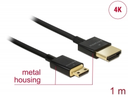 84776 Delock Nagysebességű HDMI-kábel Ethernettel - HDMI-A-csatlakozódugó > HDMI Mini-C-csatlakozódugó, 3D, 4K, 1 m, vékony, prémium minőség