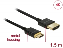 84777 Delock Przewód High Speed HDMI z siecią Ethernet - HDMI-A, męskie > HDMI Mini-C, męskie, 3D 4K, o długości 1,5 m, Slim High Quality