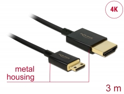 84779 Delock Καλώδιο HDMI υψηλής ταχύτητας με Ethernet - HDMI-A αρσενικό > HDMI Mini-C αρσενικό 3D 4K 3 m Active Slim High Quality