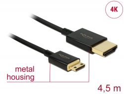 84780 Delock Cable HDMI de alta velocidad con Ethernet - HDMI-A macho > HDMI Mini-C macho 3D 4K 4,5 m activo fino High Quality