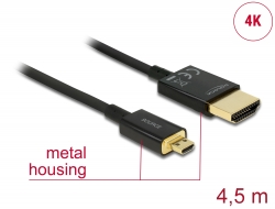84785 Delock Kabel High Speed HDMI s Ethernetem - HDMI-A samec > HDMI Micro-D samec 3D 4K 4,5 m aktivní Slim High Quality