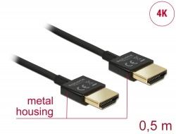 84786 Delock Przewód High Speed HDMI z siecią Ethernet - HDMI-A, męskie > HDMI-A, męskie, 3D 4K, o długości 0,5 m, Slim High Quality