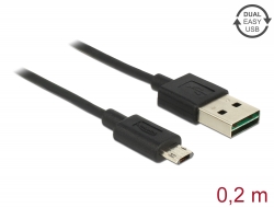 84804 Delock Kábel, EASY-USB 2.0-s A-típusú csatlakozódugó > EASY-USB 2.0-s Micro-B típusú csatlakozódugó, 0,2 m, fekete