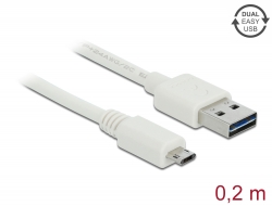 84805 Delock Kábel, EASY-USB 2.0-s A-típusú csatlakozódugó > EASY-USB 2.0-s Micro-B típusú csatlakozódugó, 0,2 m, fehér
