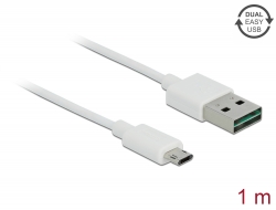 84807 Delock Kábel, EASY-USB 2.0-s A-típusú csatlakozódugó > EASY-USB 2.0-s Micro-B típusú csatlakozódugó, 1 m, fehér