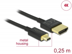 85119 Delock Kabel High Speed HDMI mit Ethernet - HDMI-A Stecker > HDMI Micro-D Stecker 3D 4K 0,25 m Slim High Quality