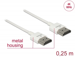 85120 Delock Nagysebességű HDMI-kábel Ethernettel - HDMI-A-csatlakozódugó > HDMI-A-csatlakozódugó, 3D, 4K, 0,25 m, vékony, prémium minőség