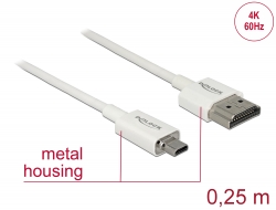 85147 Delock Kabel High Speed HDMI mit Ethernet - HDMI-A Stecker > HDMI Micro-D Stecker 3D 4K 0,25 m Slim High Quality