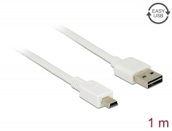 85157 Delock Cablu cu conector tată EASY-USB 2.0 Tip-A > conector tată USB 2.0 Tip Mini-B, de 1 m, alb