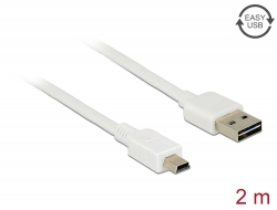 85160 Delock Przewód EASY-USB 2.0 Typu-A, wtyk męski > USB 2.0 Typu Mini-B, wtyk męski, 2 m, biały