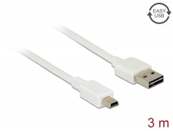 85161 Delock Przewód EASY-USB 2.0 Typu-A, wtyk męski > USB 2.0 Typu Mini-B, wtyk męski, 3 m, biały
