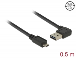 85164 Delock Kábel, EASY-USB 2.0-s A- típusú csatlakozódugó, ívelt bal / jobb > EASY-USB 2.0-s B-típusú csatlakozódugó fekete 0,5 m