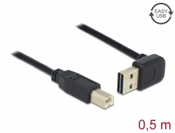 85183 Delock Przewód EASY-USB 2.0 Typu-A, wtyk męski > USB 2.0 Typu-B, wtyk męski, kątowy, w górę / w dół, 0,5 m
