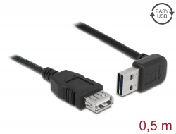 85185 Delock Bővítő kábel EASY-USB 2.0-s A típusú csatlakozódugó, ívelt felfelé / lefelé > USB 2.0 A-típusú hüvely fekete 0,5 m