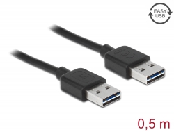 85191 Delock Przewód EASY-USB 2.0 Typu-A, wtyk męski > EASY-USB 2.0 Typu-A, wtyk męski, 0,5 m, czarny