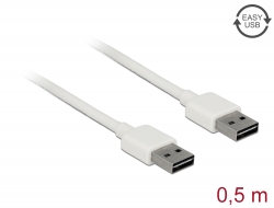 85192 Delock Przewód EASY-USB 2.0 Typu-A, wtyk męski > EASY-USB 2.0 Typu-A, wtyk męski, 0,5 m, biały