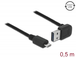 85203 Delock Przewód EASY-USB 2.0 Typu-A, wtyk męski > USB 2.0 Typu Micro-B, wtyk męski, kątowy, w górę / w dół, 0,5 m