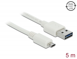 85205 Delock Przewód EASY-USB 2.0 Typu-A, wtyk męski > EASY-USB 2.0 Typu Micro-B, wtyk męski, 5 m, biały