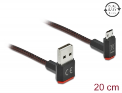 85264 Delock Przewód EASY-USB 2.0 Typu-A, wtyk męski do EASY-USB Typu Micro-B, wtyk męski, kątowy, w górę / w dół, 0,2 m, czarny