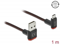 85266 Delock EASY-USB 2.0 Kabel Tip-A muški na EASY-USB Tipa Micro-B kutni muški prema gore / prema dolje 1 m crni