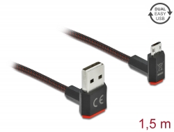 85267 Delock Przewód EASY-USB 2.0 Typu-A, wtyk męski do EASY-USB Typu Micro-B, wtyk męski, kątowy, w górę / w dół, 1,5 m, czarny