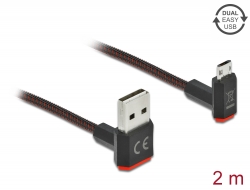 85268 Delock EASY-USB 2.0 kábel A-típusú csatlakozódugó - EASY-USB Micro-B típusú csatlakozódugó, ívelt felfelé / lefelé, 2 m, fekete