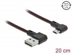 85269 Delock Cablu cu conector tată EASY-USB 2.0 Tip-A la conector tată EASY-USB Tip Micro-B, în unghi spre stânga / dreapta, 0,2 m, negru