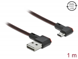 85271 Delock Cablu cu conector tată EASY-USB 2.0 Tip-A la conector tată EASY-USB Tip Micro-B, în unghi spre stânga / dreapta, 1 m, negru