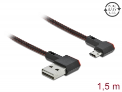 85272 Delock Cablu cu conector tată EASY-USB 2.0 Tip-A la conector tată EASY-USB Tip Micro-B, în unghi spre stânga / dreapta, 1,5 m, negru