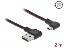 85273 Delock Cablu cu conector tată EASY-USB 2.0 Tip-A la conector tată EASY-USB Tip Micro-B, în unghi spre stânga / dreapta, 2 m, negru