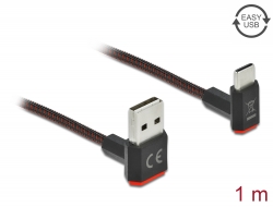 85276 Delock EASY-USB 2.0 kábel A-típusú csatlakozódugó - USB Type-C™ csatlakozódugó, ívelt felfelé / lefelé, 1 m, fekete