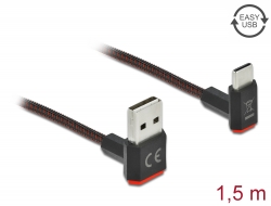 85277 Delock Cablu cu conector tată EASY-USB 2.0 Tip-A la conector tată USB Type-C™, în unghi sus / jos, 1,5 m, negru