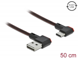 85280 Delock Przewód EASY-USB 2.0 Typu-A, wtyk męski do USB Type-C™, wtyk męski, kątowy, w lewo / w prawo, 0,5 m, czarny