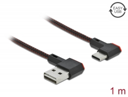 85281 Delock EASY-USB 2.0 kábel A-típusú csatlakozódugó - USB Type-C™ csatlakozódugó, ívelt bal / jobb, 1 m, fekete