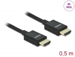 85383 Delock Cablu HDMI coaxial de mare viteză 48 Gbps 8K 60 Hz, negru, 0,5 m