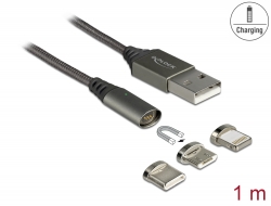 85705 Delock Câble de chargement magnétique USB pour 8 broches / Micro USB / USB Type-C™ anthracite, 1 m