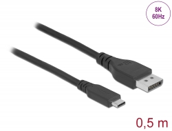 86037 Delock Câble bidirectionnel USB Type-C™ à DisplayPort (Mode DP Alt) 8K 60 Hz, 0,5 m DP 8K certifié