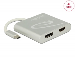 87716 Delock Elosztó USB Type-C™ csatlakozóval (DP alternatív mód támogatás) > 1 db HDMI + 1 db DisplayPort csatlakozó, 4K 30 Hz felbontású kimenet