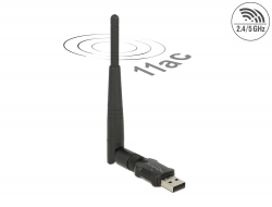12462 Delock Clé réseau local sans fil USB 2.0 double bande WLAN ac/a/b/g/n Stick 433 + 150 Mbps avec antenne externe