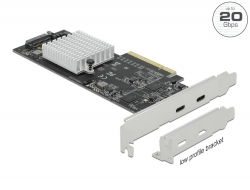 89009 Delock Carte PCI Express x8 vers 2 x externe SuperSpeed USB 20 Gbps (USB 3.2 Gen 2x2) USB Type-C™ femelle - Facteur de forme à profil bas