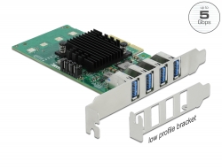 89048 Delock Karta PCI Express x4 do 4 x zewnętrzne USB 3.0 Quad Channel - Konstrukcja niskoprofilowa
