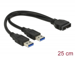 83910 Delock Kabel USB 3.0 Pfostenstecker > 2 x USB 3.0 Typ-A Stecker 25 cm