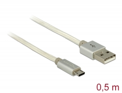 83915 Delock Daten- und Ladekabel USB Typ-A Stecker > USB Typ Micro-B Stecker mit Textilummantelung weiß 50 cm