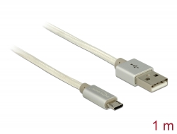 83916 Delock Daten- und Ladekabel USB Typ-A Stecker > USB Typ Micro-B Stecker mit Textilummantelung weiß 100 cm