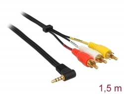 84504 Delock Cable Stereo jack 3.5 mm 4 pin male angled > 3 x RCA male 1.5 m