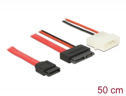 84790 Delock Cable SATA 6 Gb/s 7 pin receptacle + 4 pin power plug (5 V) > Slim SATA 13 pin receptacle 50 cm