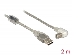84814 Delock Przewód USB 2.0 typu-A męski > USB 2.0 typu-B męski kątowe 2,0 m przezroczysty