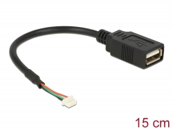 84834 Delock Kabel USB 2.0 stifthuvud hona 1,25 mm 4-stift > USB 2.0 Typ-A hona 15 cm