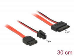 84848 Delock Kabel SATA 6 Gb/s 7 Pin Buchse + Micro Fit 3.0 4 Pin Strom Stecker > Slim SATA 13 Pin Buchse 30 cm