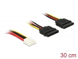 84859 Delock Cable de alimentación para disquete de 4 contactos hembra > 2 x SATA de alimentación de 15 contactos hembra de 30 cm